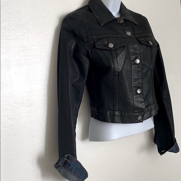 Andrew Mackenzie denim cropped black jacket Sz 38 - Picture 4 of 13